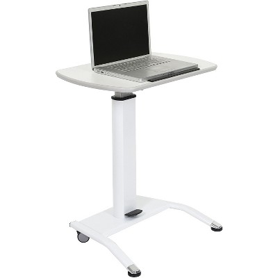 White Adjustable Height Mobile Standing Desk with Pneumatic Foot Pedal