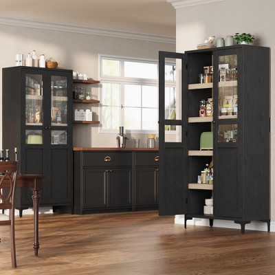 Tall Storage Cabinet, Kitchen Pantry 5 Tier Bathroom Cabinet with 2 Doors Adjustable Shelves