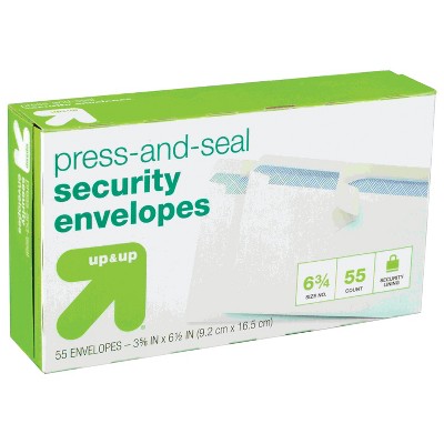 55ct Press and Seal Security Envelopes 3.5" x 6.5" White - up&up™: Self-Seal Mailing, Business, Letter, Gummed Flap