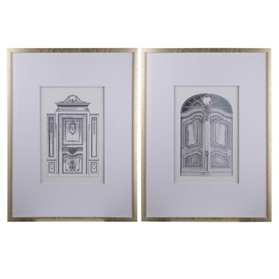 VisioGear Set of 2 Fake Pencil Architectual Wall Art, Wall Decor Accent, Silver, 24"*32"*1.2"
