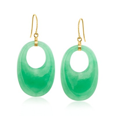 Ross-Simons Carved Jade Drop Earrings With 14kt Yellow Gold