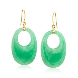 Ross-Simons Carved Jade Drop Earrings With 14kt Yellow Gold - 1 of 3