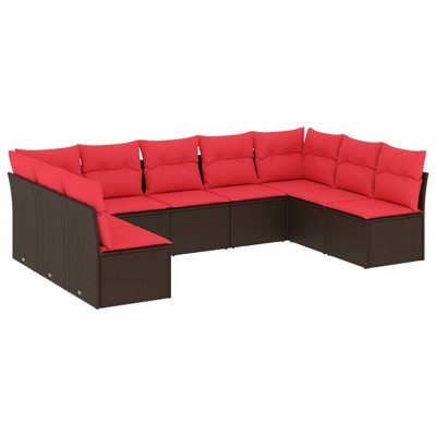 vidaXL 9 Piece Patio Sofa Set with Cushions Brown Poly Rattan