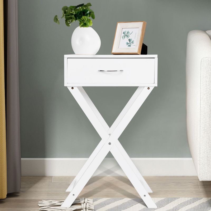 Costway Nightstand X-Shape Drawer Accent side End Table Modern Home Furniture White, 3 of 10
