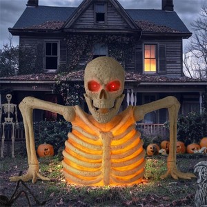 Joyfy 64'' Halloween Outdoor Decoration, Light Up Giant Skeleton Groundbreaker with Infrared Sensor for Halloween Yard Graveyard Haunted House Props - 1 of 4