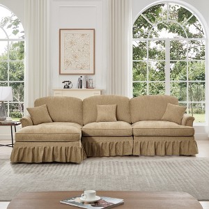 GDFStudio Lorien Modern Chenille Upholstered Sectional Sofas with Removable Ruffles Pleats Skirts and Spindle Legs - 1 of 4