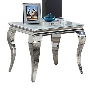Vynxaria Series 23.5 in. White Silver Square Glass End Table with Stainless Steel Cabriole-Style Legs - 1 of 4