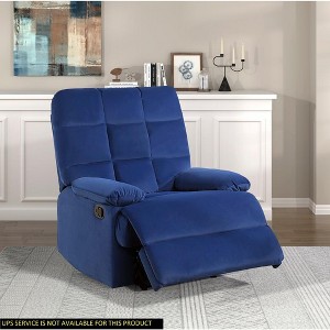 Reclining Chair Velvet Upholstery Square Tufted Back Pillowtop Arms Solid Wood Furniture - 1 of 4