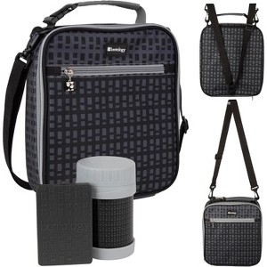 Bentology Complete Black Checker Lunch Box Tote Kit - Insulated Sleeve w Convertible Backpack Strap for Kids, 13oz Food Jar & Reusable Hard Ice Pack - 1 of 4
