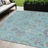 Teal Blue Taupe And Ivory Floral Washable Indoor Outdoor Area Rug - 2 of 4
