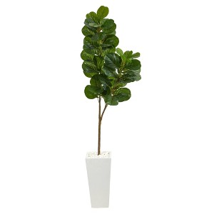 Nearly Natural 6-ft Fiddle leaf Fig Artificial Tree in Tall White Planter - 1 of 4