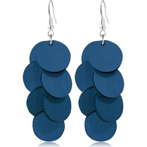 Handmade Bohemian Wooden Round Geometry Dangle Drop Earrings Long Chain Wood Disc Circle Hook Earrings For Women - 1 of 4