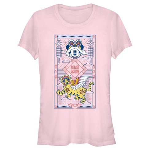 Junior's Women Mickey & Friends Year of the Tiger T-Shirt - Light Pink - X  Large