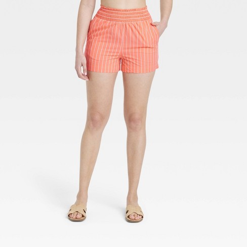 Women's High-rise Pull-on Shorts - A New Day™ Orange Striped Xs