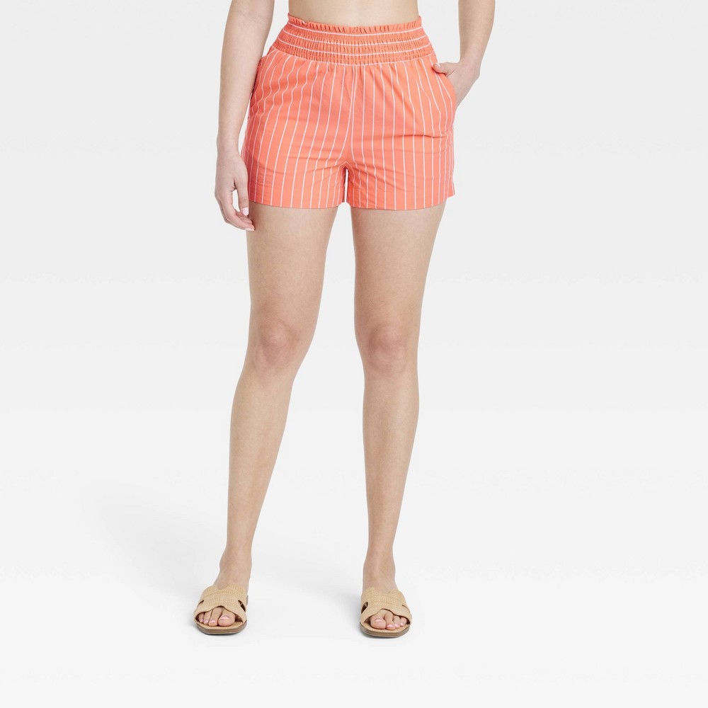 Women's High-Rise Pull-On Shorts - A New Day™ Orange Striped M