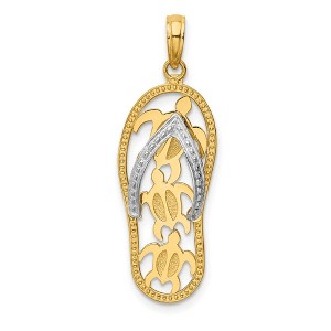 Black Bow Jewelry 14k Two Tone Gold Large Sea Turtle Flip Flop Pendant - 1 of 4