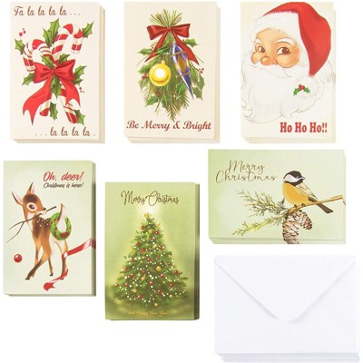 48-Pack Vintage Merry Christmas Greeting Cards Box Set - Holiday Greeting Cards with 6 Vintage Christmas Designs, Envelopes Included, 4 x 6 inches