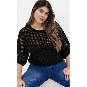 Women's Plus Size Crochet Knit Top - black | CITY CHIC - 1 of 4