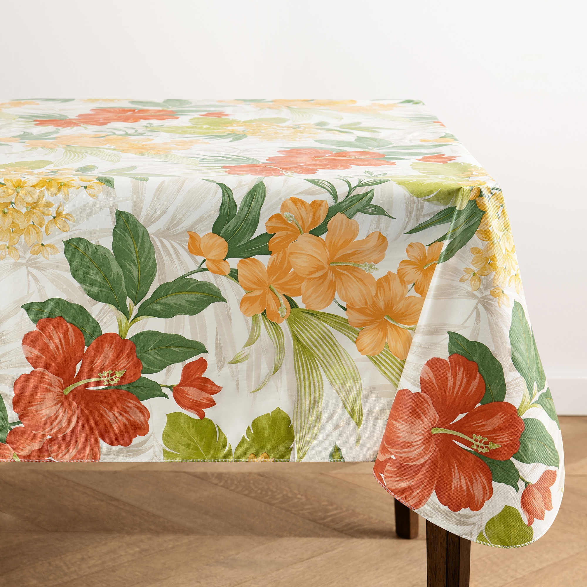 Callisto Tropical Floral Printed Vinyl Indoor/Outdoor Tablecloth - Yellow - 102x60 - Elrene Home Fashions