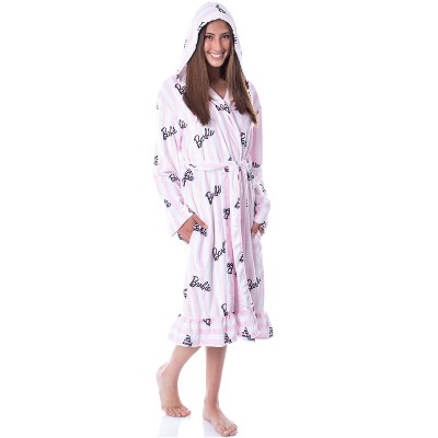 Mattel Barbie Logo Womens' Luxury Fleece Plush Robe Hooded Bathrobe