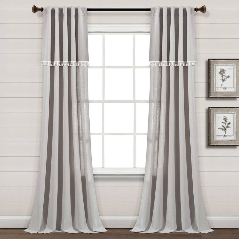Set of 2 (84"x52") Ivy Tassel Faux Linen Light Filtering Window Curtain Panels - Lush Décor, 1 of 9