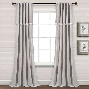 Set of 2 (84"x52") Ivy Tassel Faux Linen Light Filtering Window Curtain Panels - Lush Décor