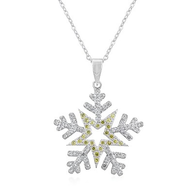 Slickblue Snowflake Pendant for Women, Rhodium-Plated, Pave Cubic Zirconia, 16-Inch Chain + 3-Inch Extender