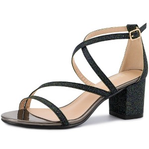 Allegra K Women's Breezy Glitter Opened Toe Crisscross Strap Chunky Sandals - 1 of 4