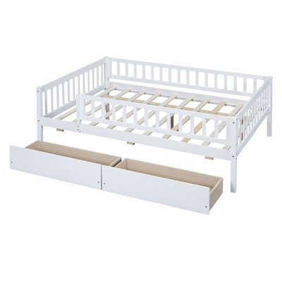 NicBex Full Size Daybed, Wooden Day Bed with 2 Drawers, Sofa Bed Frame with Fence Guardrails
