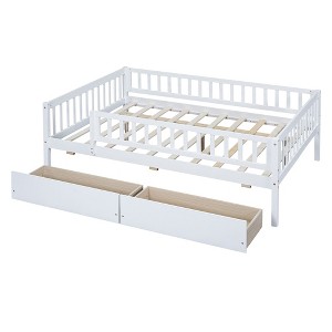 NicBex Full Size Daybed, Wooden Day Bed with 2 Drawers, Sofa Bed Frame with Fence Guardrails - 1 of 4