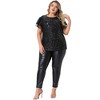 Agnes Orinda Women's Plus Size Sequin Ruffle Short Sleeve Glitter Party Sparkle Club Night Tops Blouses - 3 of 4
