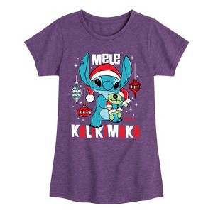 Girls' - Lilo and Stitch - Mele Kalikimaka Christmas Fitted Short Sleeve Graphic T-Shirt - 1 of 4