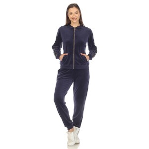 Women's 2-Piece Velour with Faux Leather Stripe - White Mark - 1 of 4