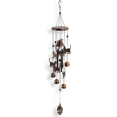 27" Bronze Cat-Themed Iron Wind Chimes for Outdoors