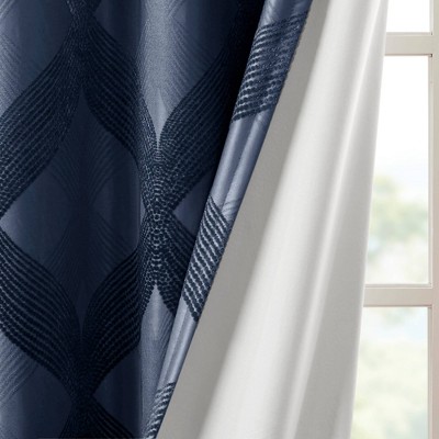 Navy Ogee Knitted Jacquard Blackout Curtain Panel