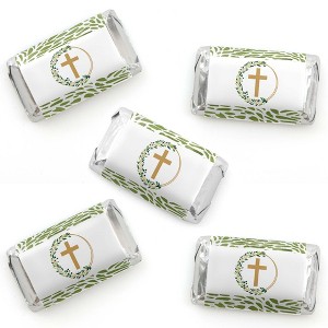 Big Dot of Happiness Elegant Cross - Mini Candy Bar Wrapper Stickers - Religious Party Small Favors - 40 Count - 1 of 4