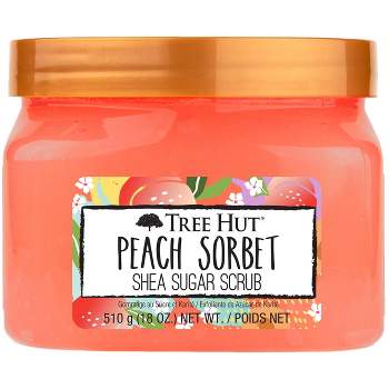 Tree Hut Peach Sorbet Shea Sugar Grapefruit, Strawberry, Melon, Banana & Apricot Body Scrub - 18oz