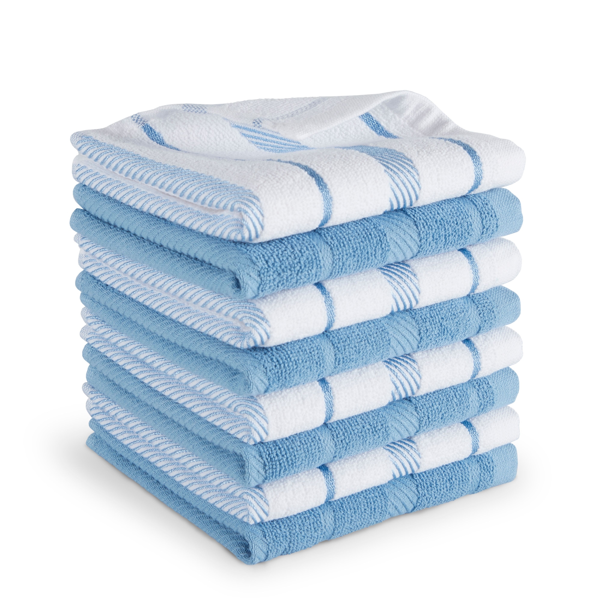 KitchenAid Albany Dishcloths 8-Pack, Blue Velvet/White, 12"x12"