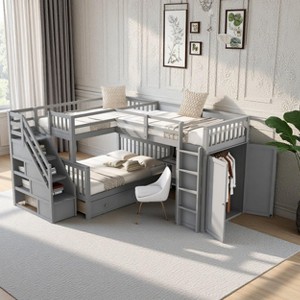 Merax L-Shaped Triple Bunk Bed with Twin Over Twin and Full Bed - 1 of 4
