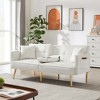 Velvet Futon Sofa Bed with Gold Metal Legs, 2 Pillows, Cup Holders and Side Pockets for Living Room - 2 of 4