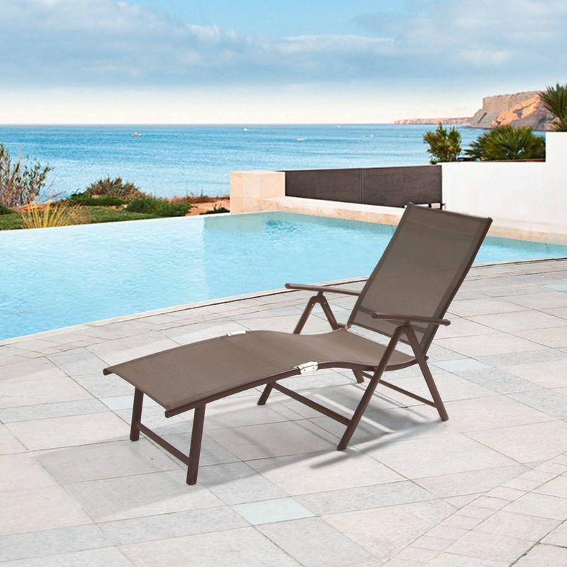 Outdoor Aluminum Adjustable Chaise Lounge - Brown/Black - Crestlive Products, 3 of 14