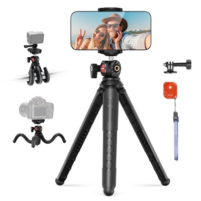 MaseiKar Tripod for iPhone with Remote,Mini Flexible Phone Tripod Stand Vlog Selfie Stick with Phone Holder&Action Camera Adapter