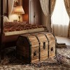 Vintiquewise Wooden Treasure Chest Trunk Vintage-Style Storage Box with Leather Straps, Brass Rivets, Lion Head Ornaments & Latch Closure - 3 of 4