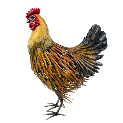 Golden Brown 16" Metal Hen Lawn Decoration