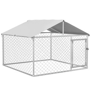 PawHut Dog Kennel, Outdoor Dog Run with Waterproof, UV Resistant Roof for Small and Medium Dogs, Silver - 1 of 4