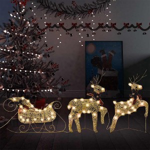 Reindeer And Sleigh Christmas Decoration Set of 2 Gold Mesh, Metal - 1 of 4