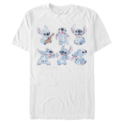 Men's Lilo & Stitch Watercolor Poses Of Stitch T-shirt - White - Medium ...