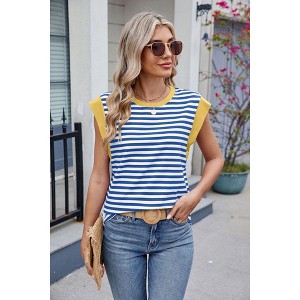 Womens Tank Tops Summer Casual Cap Sleeve Striped Shirt Crewneck T Shirts Loose Blouses 2025 - 1 of 4