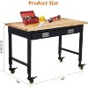 Adjustable Height Workbench 48" x 24", Solid Rubber Wood Top, Sturdy Metal Frame, 4 Rolling Casters, 2000 Lbs Load Capacity - 3 of 4