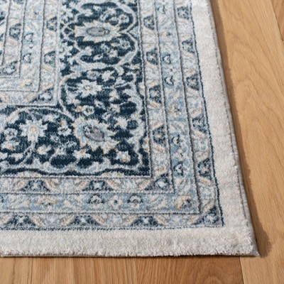Isabella Cream and Dark Blue Synthetic Runner Rug